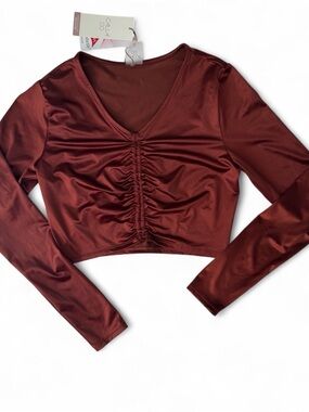 NWT Calia Ruched V-Neck Long-Sleeve Rash Guard Top